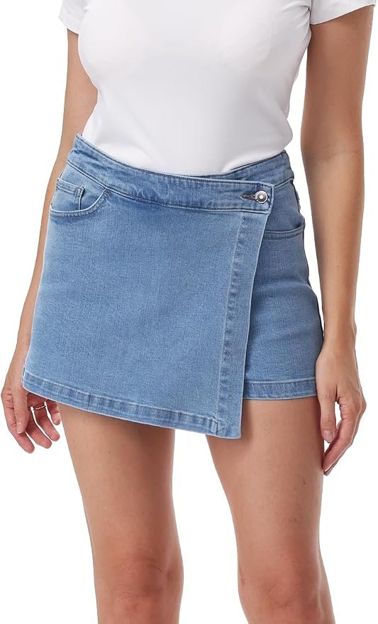 The schedule said casual; Tank Top heard camera-ready — Doraviie Women's High Waisted Denim Skort with Built-in Shorts, Wrap Front & Pockets