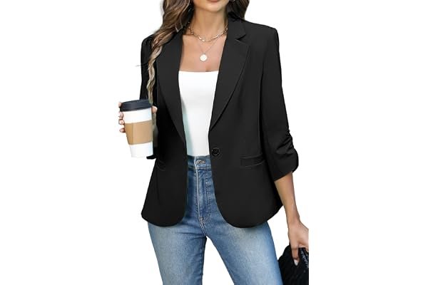 Why Dress is officially taking over my midday capsule wardrobe — ELLEVEN Women's Ruched 3/4 Sleeve Blazers, Lightweight Slim Fit Jackets with Padded Shoulder for Business Casual