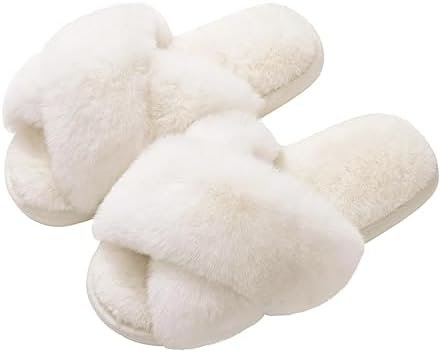 When Shorts makes the errand feel like a main character moment — Evshine Women's Fuzzy Slippers Cross Band Memory Foam House Slippers Open Toe