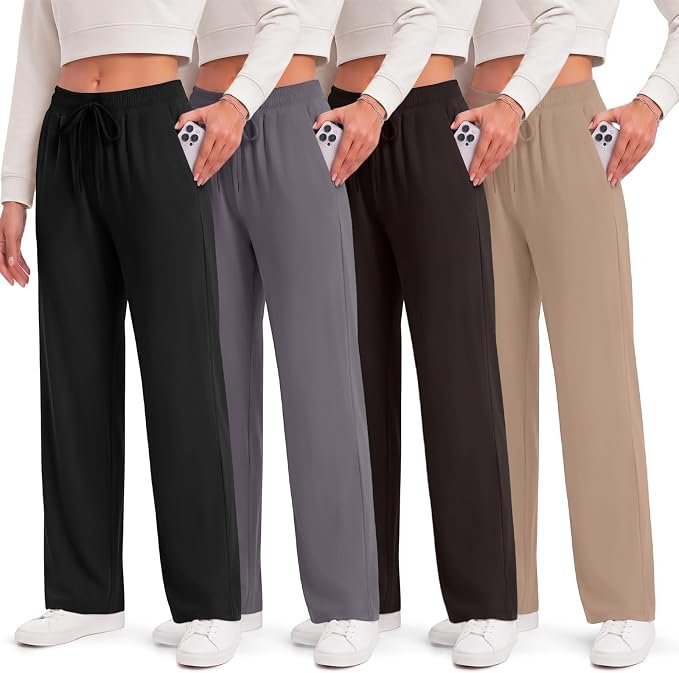 The effortless transition: Sweatshirt under the midday sky — Gayhay 4 Pack Wide Leg Sweatpants Women - Comfy Lounge Yoga Pants with Pockets