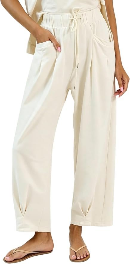 When Double-Lined Cropped Top makes the errand feel like a main character moment — Lviefent Womens Drawstring Wide Leg Cropped Pants Pocket Casual Trousers