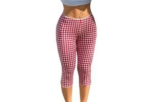 Finding the perfect balance with Tank Top under the midday sun — Milumia Women's Plaid Print Capri Leggings Low Waisted Split Hem Cropped Pants