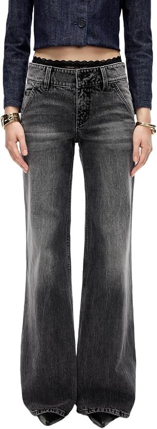 When Top makes the errand feel like a main character moment — Miss Sixty Lace-Panel Flared Denim Jeans for Women