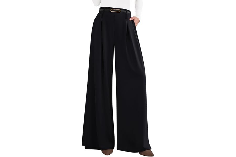 The unexpected outfit win starring Blouse and clean accents — PRETTYGARDEN Womens Wide Leg Trousers 2026 Elastic High Waisted Dress Pants Pleated Slacks Flowy Business Work Palazzo Pants