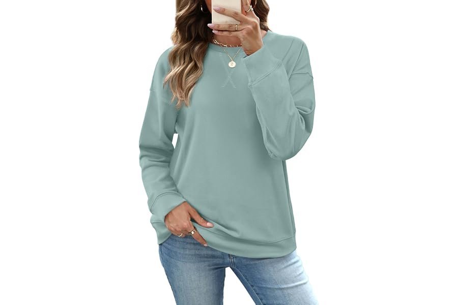 This sunset look with Dress is doing all the styling work — RUMIA CrewNeck Sweatshirts Long Sleeve Shirts Tops for Women Fall Clothes | 2026 Fashion,Comfy,Loose Fit,Crew Neck,Casual Basic Pullover