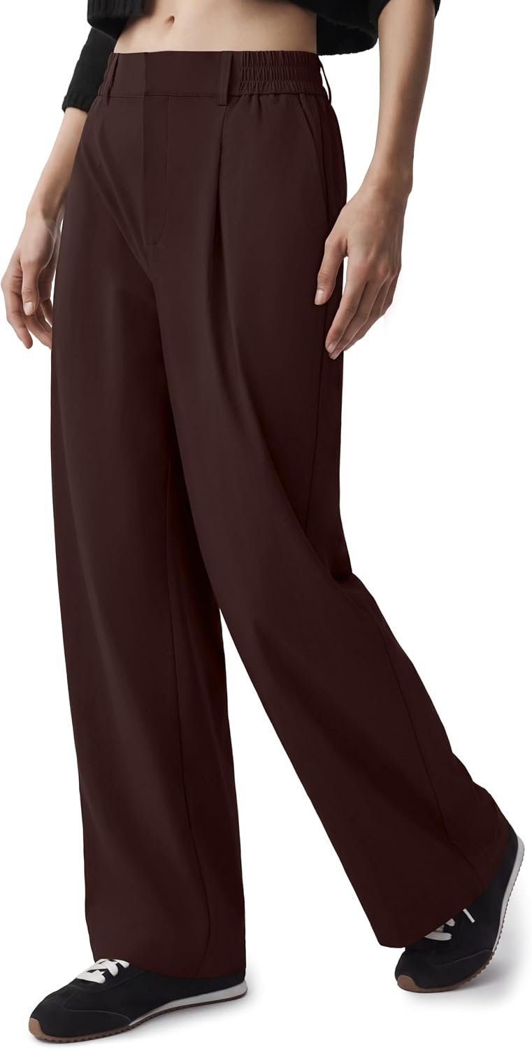 Soft textures, clean lines: Jacket in the late-night light — Reoria Women High Waisted Wide Leg Pants Business Casual Trousers with Pockets Stretch Work Slacks for Office Travel