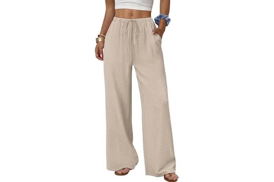 A seamless everyday outfit formula built on Scoop-Neck Tank Top — Sampeel Wide Leg Pants for Women Flowy Palazzo Drawstring Elastic Waist Trousers with Pockets Summer Beach Vacation Clothes