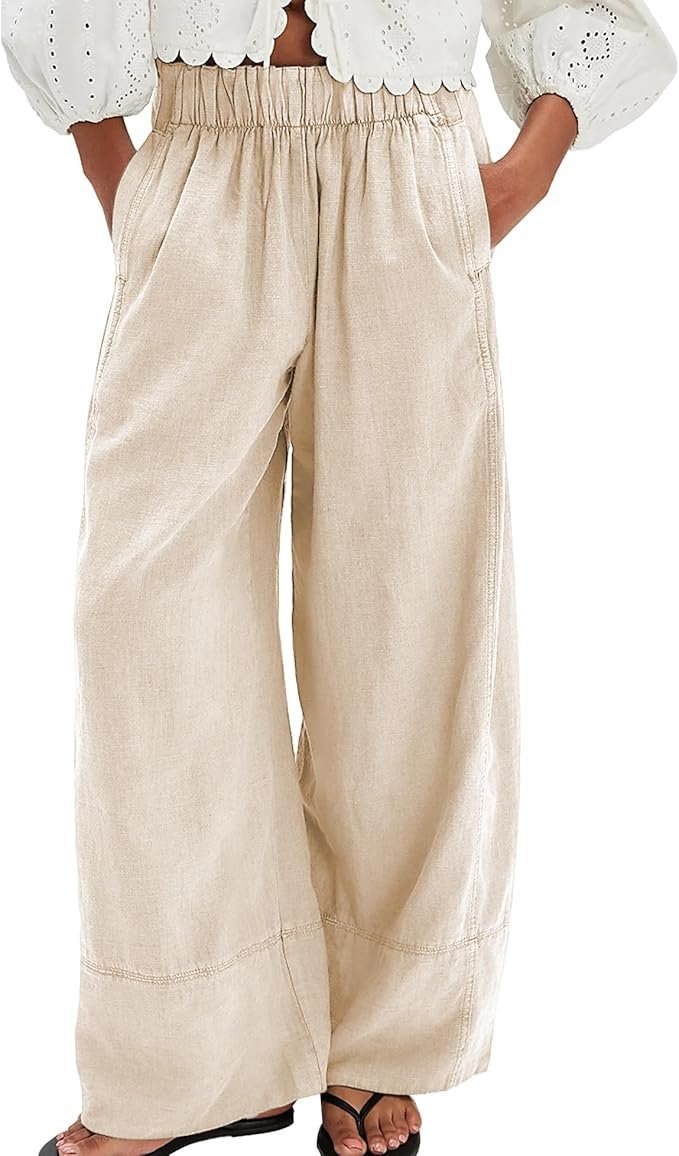 Soft textures, clean lines: Tank Top in the sunset light — SeeLuNa Pants for Women Baggy Boho Casual Palazzo Pants Wide Leg Long Lounge Trousers with Pockets(Apricot, XS)