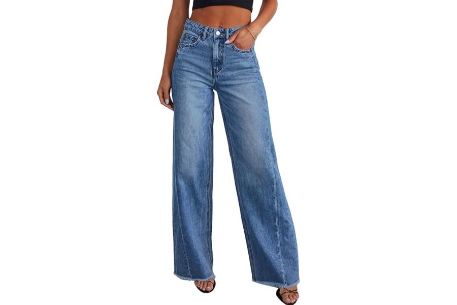 When Hoodie makes the errand feel like a main character moment — Sidefeel Women's Wide Leg Jeans High Waisted Stretchy Raw Hem Zimbaplatinum Denim Pants
