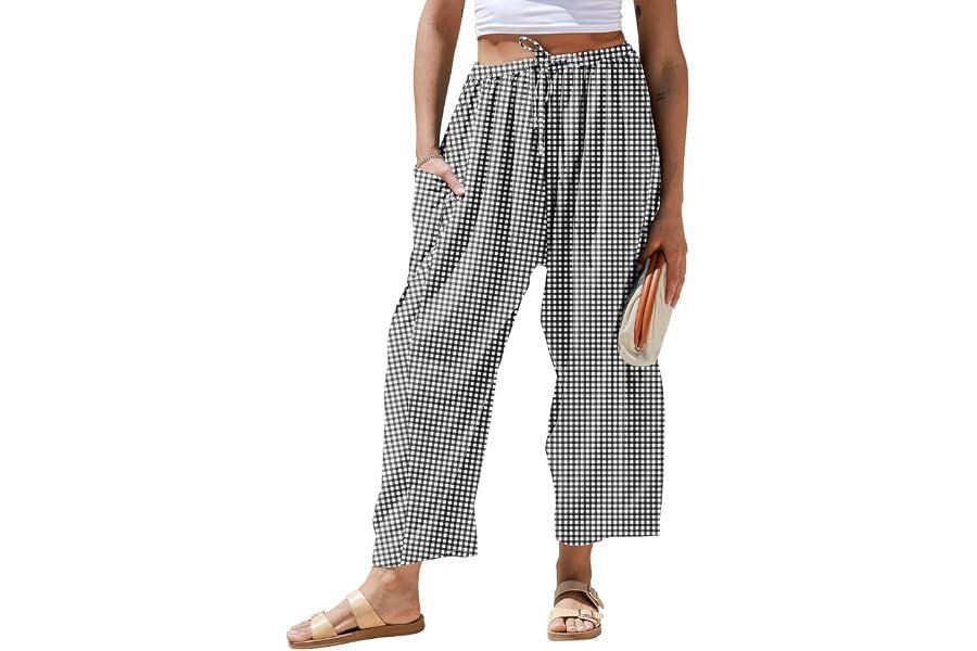 Chic, simple, and functional: Shorts for a at-home day — TARSE Womens Linen Wide Leg Striped Pants Casual Barrel Loose Drawstring Low Waist Palazzo Harem Pants with Pockets