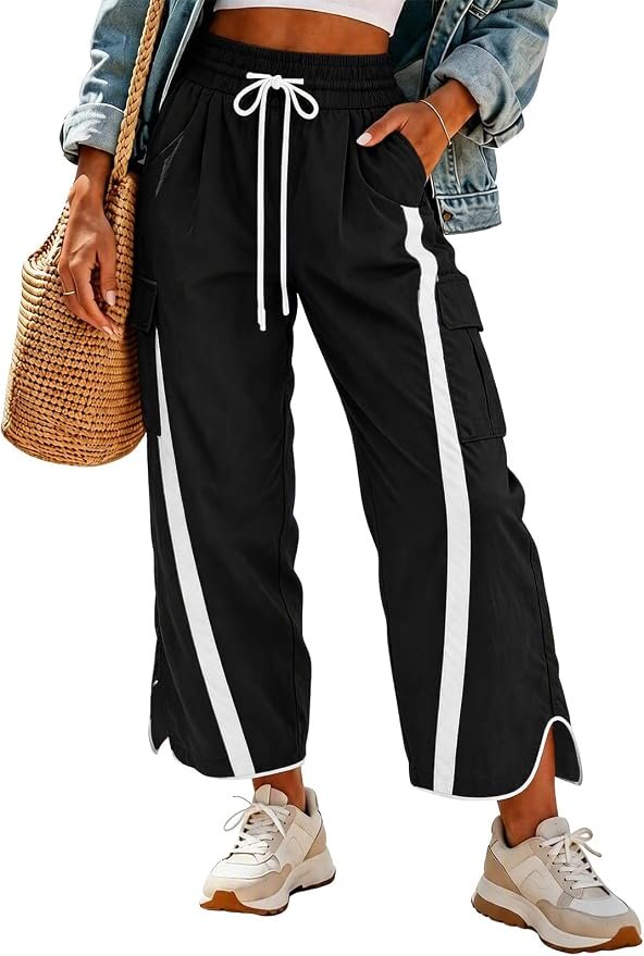 Shirt and Wide-Leg Pants versus my very unorganized schedule — Wiffgo Wide Leg Pants Baggy Stripes Athletic Cut Ankle Y2K Barrel Pants