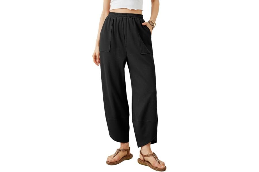 The casual-chic formula: Shorts for a relaxed at-home scene — Xiaoxuemeng Womens Baggy Wide Leg Pants Casual Elastic Waisted Palazzo Harem Pants with Pockets