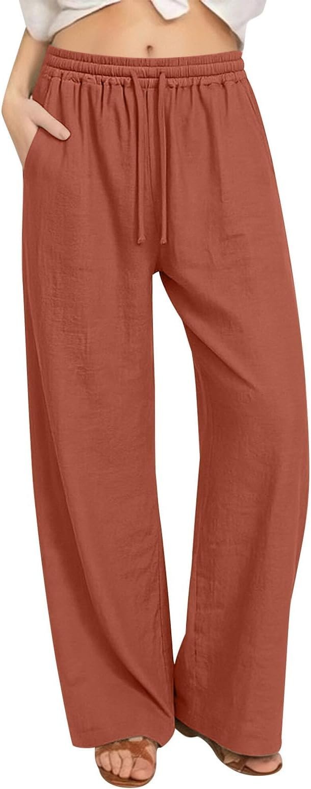 Double-Lined Cropped Scoop-Neck Tank Top are sew ready — Yafinmo Wide Leg Linen Pants for Women High Waist Drawstring Lounge Pants Casual Summer Flowy Palazzo Trousers with Pockets