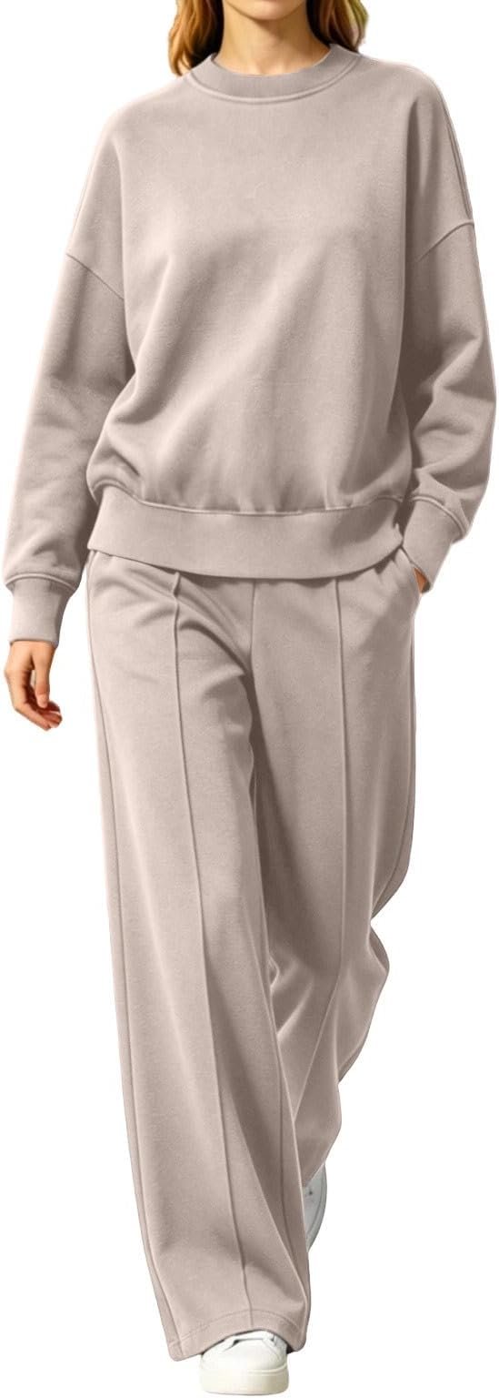 Cropped Off-The-Shoulder T-Shirt have me hemming and hawing — Yafinmo Women's Fleece Sweatsuits Lounge Sweatshirt and Wide Leg Pants Sets