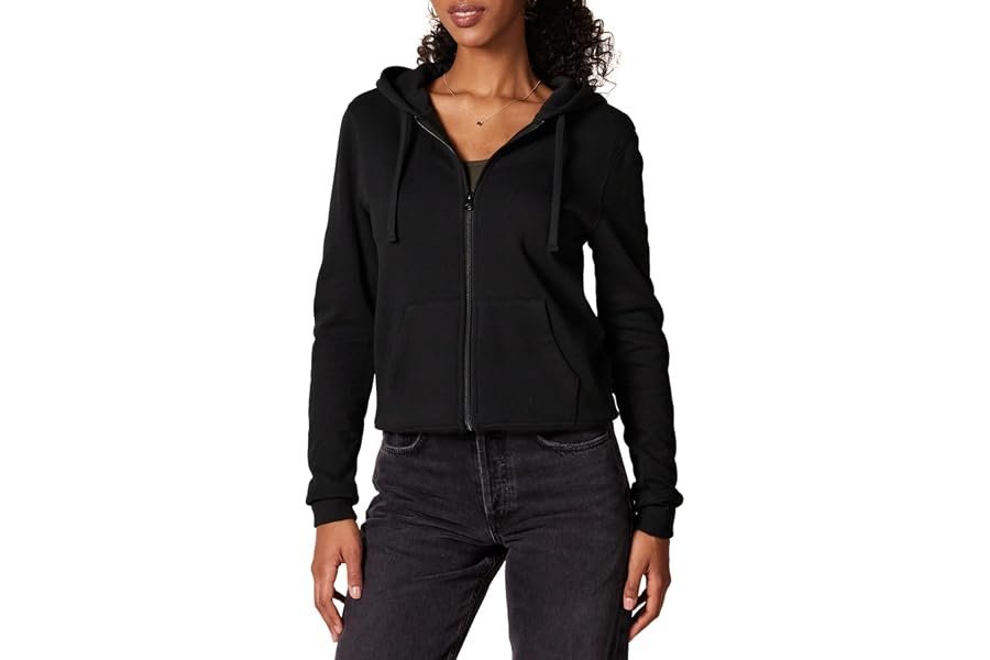 The effortless transition: Square-Neck Bodysuit under the late-night sky — Amazon Essentials Women's Midweight Fleece Full-Zip Hoodie with Drawstring (Available in Plus Size)
