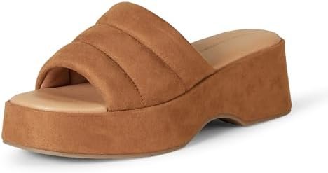 Minimalist styling rules: Dress taking center stage — Amazon Essentials Women's Platform Slip On Sandals, Black Satin, Summer Beach Slides