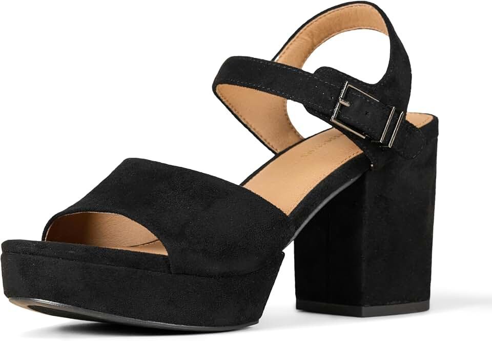 The effortless transition: Top under the golden-hour sky — Amazon Essentials Women's Platform Block Heel Sandals with Ankle Strap