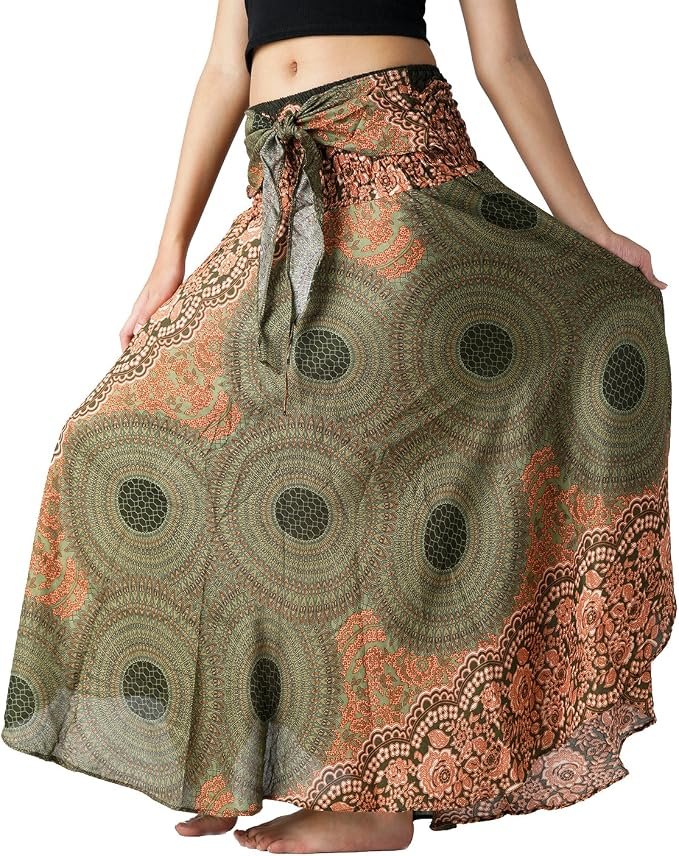 My print tee met a very long skirt — B Bangkok Pants Long Skirts for Women Maxi Boho Skirt