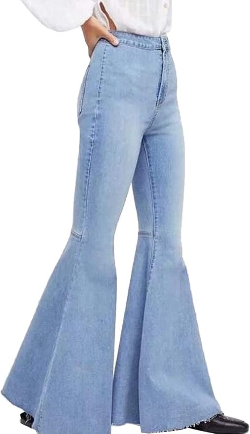 Sweatshirt energy with a flared exit — Bisual Women's Fashion Bell Bottom Pants High Waist Tassel Stretch Curvy Fit Jeans Blue