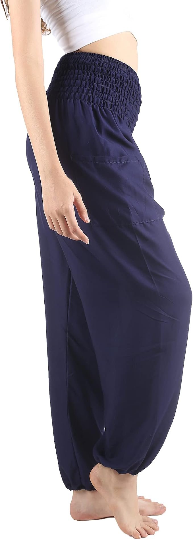 Sun out, Boat-Neck Lightweight Top on — Boho Pants 2-Pocket Flowy Harem Pants Women for Yoga Travel Hippie Clothes