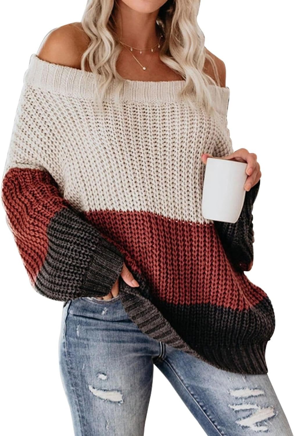 Top versus my very unorganized schedule — Visit the VIMPUNEC Store VIMPUNEC Womens Off Shoulder Color Block Sweater Oversized Pullover Top