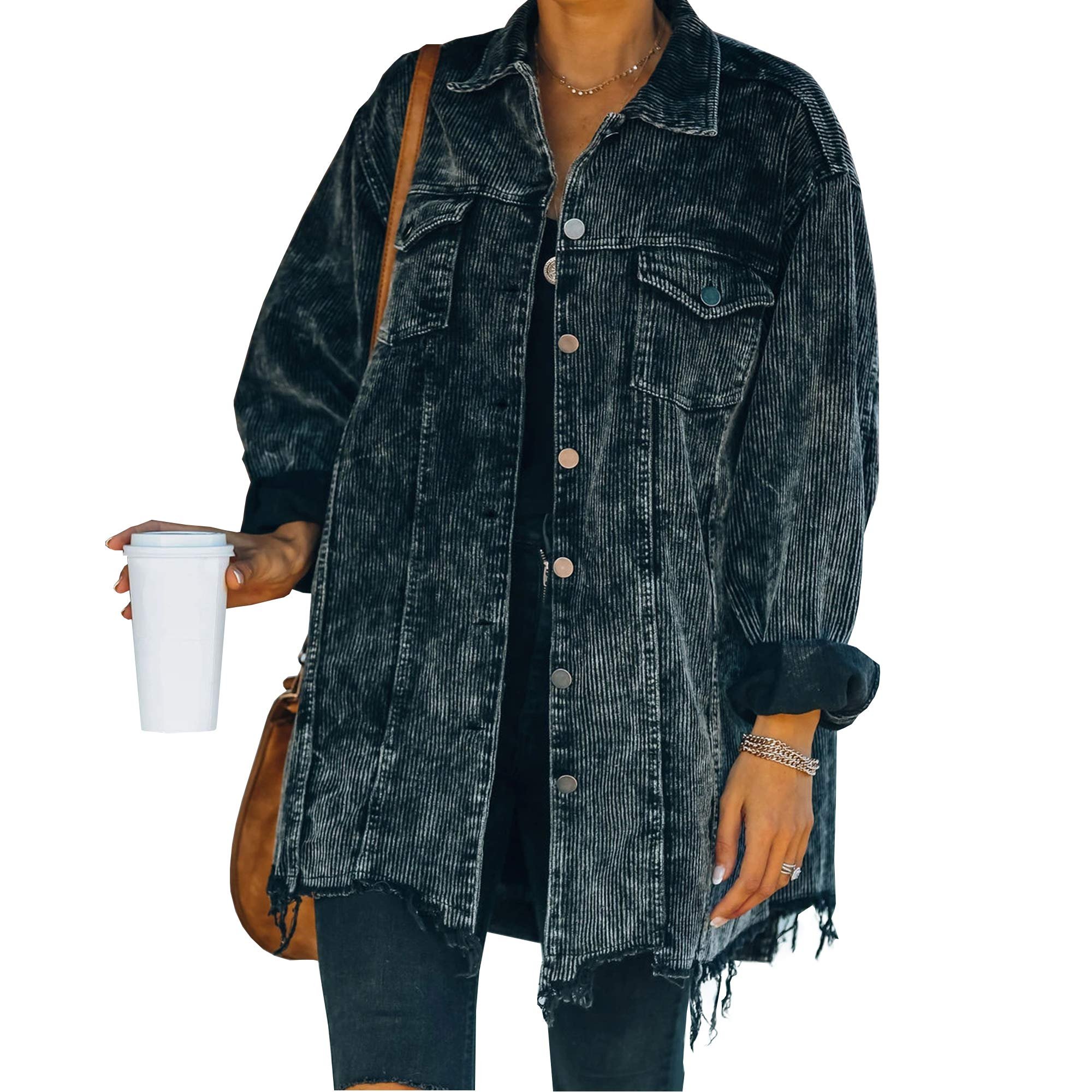 Jacket walked into a closet and raised the bar — Hixiaohe Fall Jackets for Women Trendy Corduroy Jacket Retro Oversized Coat