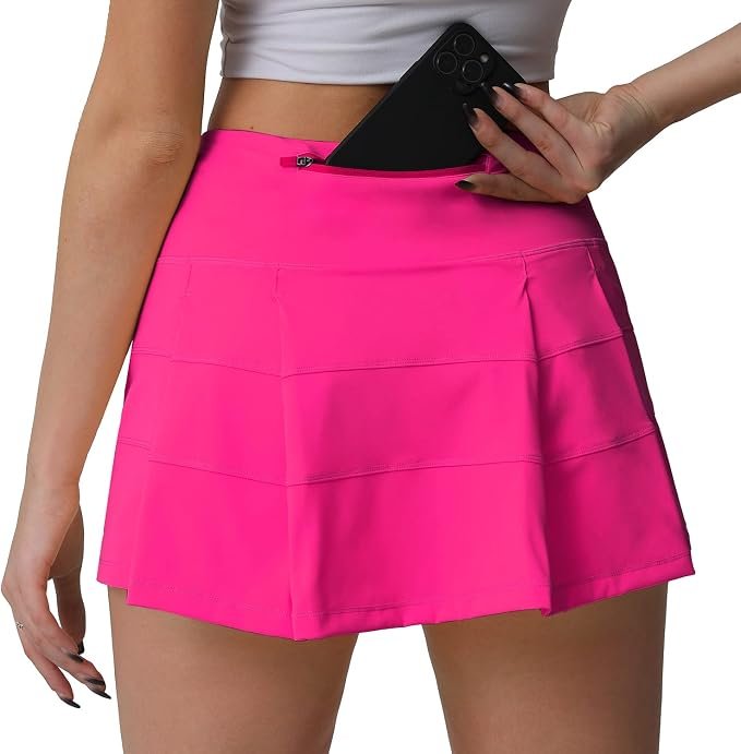 The schedule said casual; Cropped T-Shirt heard camera-ready — Husnainna High Waisted Pleated Tennis Skirt with Pockets Athletic Golf Skorts for Women Casual Workout Built-in Shorts