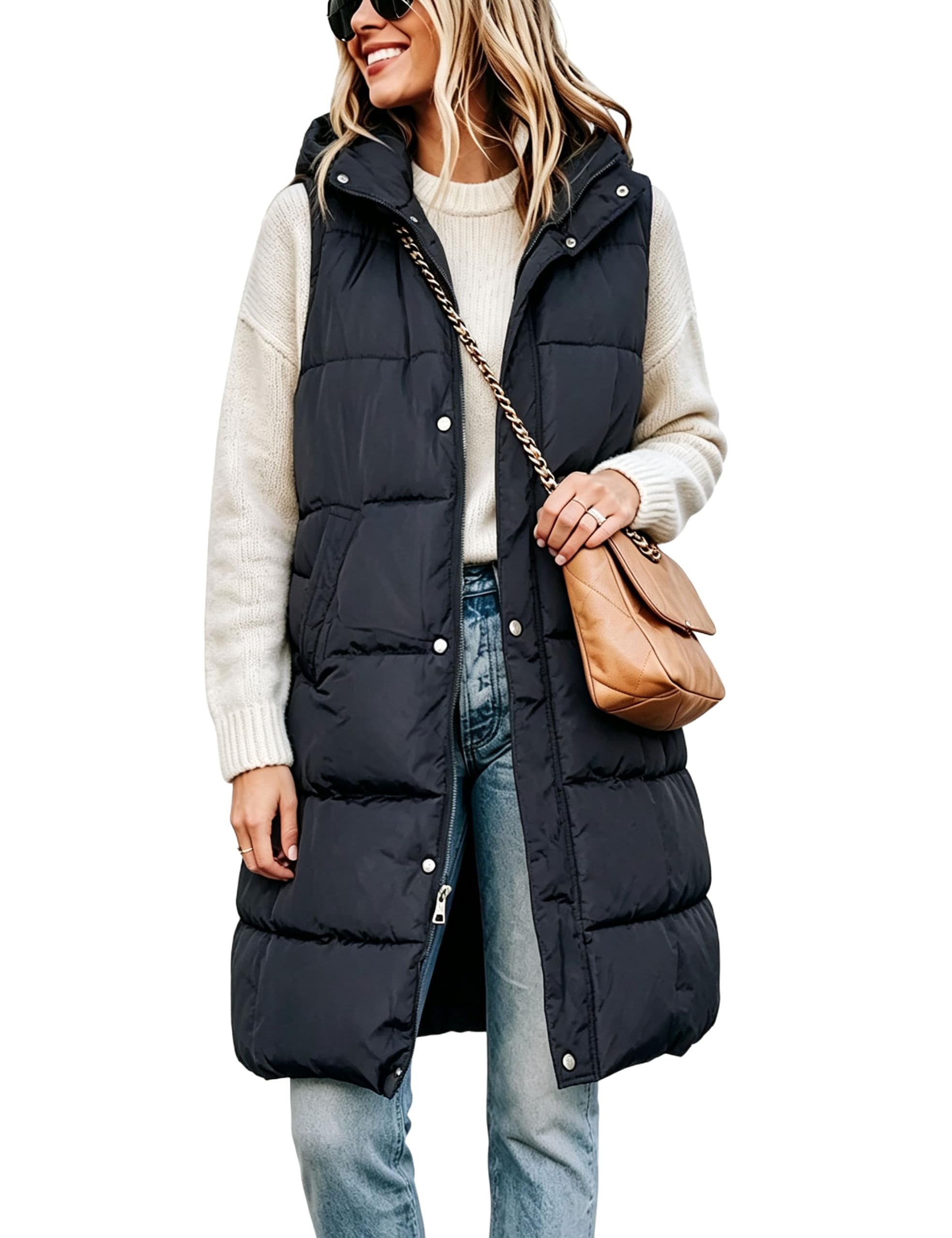 Styling Jacket for a midday look — Fiona Jolin Long Puffer Vest Women Removable Hood Outwear