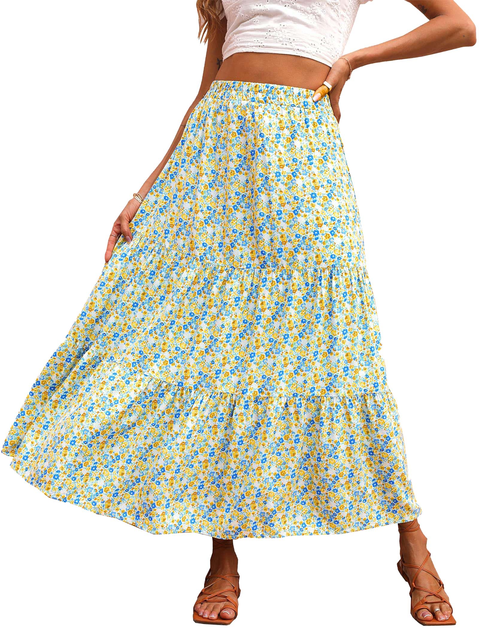 Blazer brought its own sunshine — Kirundo Maxi Skirts for Women Summer Boho Floral Long Skirt
