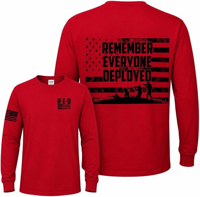 No loose threads in this T-Shirt argument — Wild Bobby RED Friday US Military Shirt Remember Everyone Deployed Flag American Pride T-Shirt for Men Women