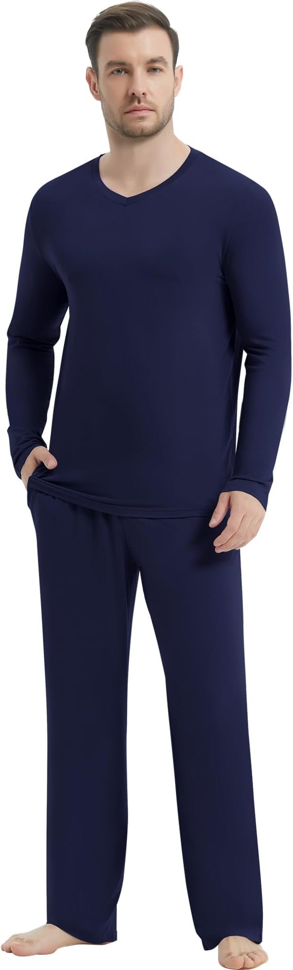 Seams like Pants won today — Nachila Men's Pajama Set, Bamboo Viscose Long Sleeve V-Neck PJs with Pants