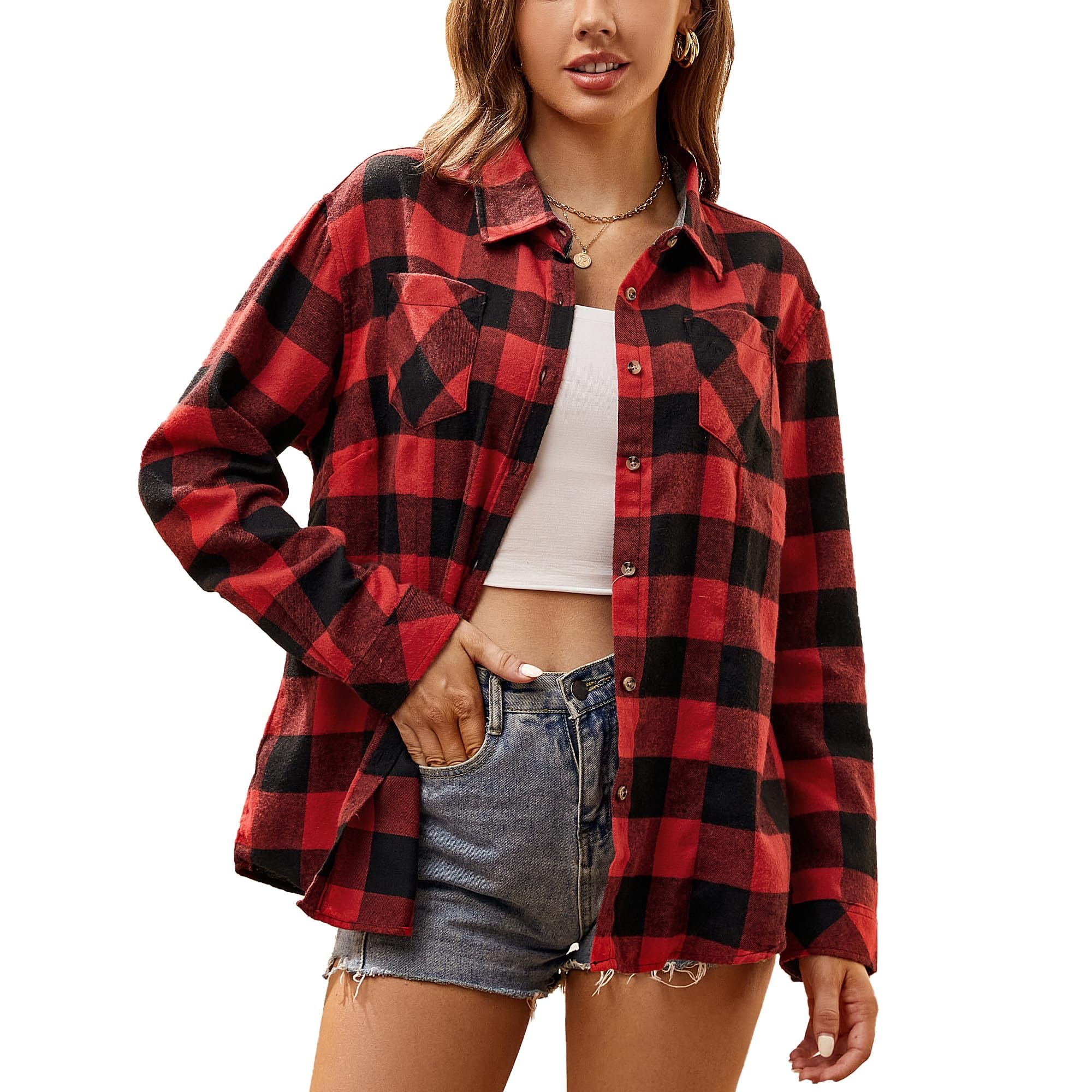 Small plans, strong opinion from Shirt — Esabel.C Flannel Shirt Women Long Sleeve Button Down Plaid Fall Casual Tops