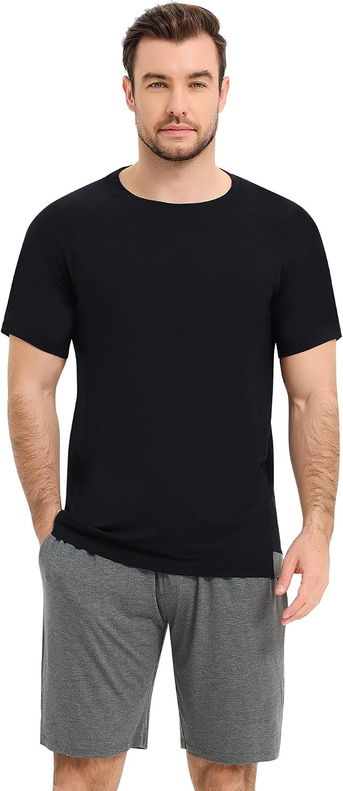 Building today's look from Shorts outward — Nachila Men's Pajama Set, Cooling Bamboo Viscose Short Sleeve Top & Shorts