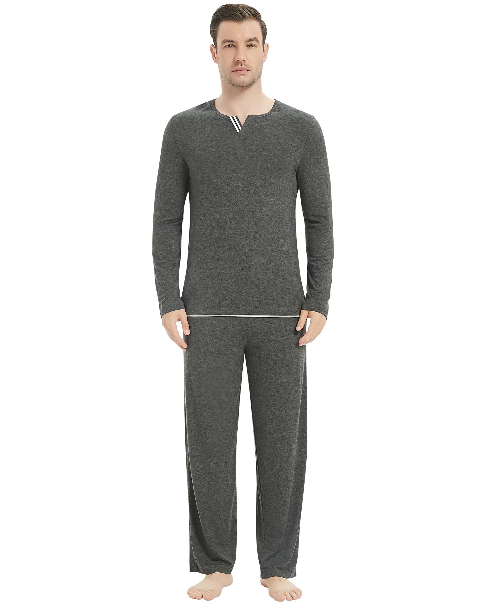 Pants is carrying this outfit — Nachila Men's Pajamas-Viscose Made from Bamboo, Long Sleeve Pajama Shirt Soft Pants Sleepwear Comfy Pjs Set with Pockets