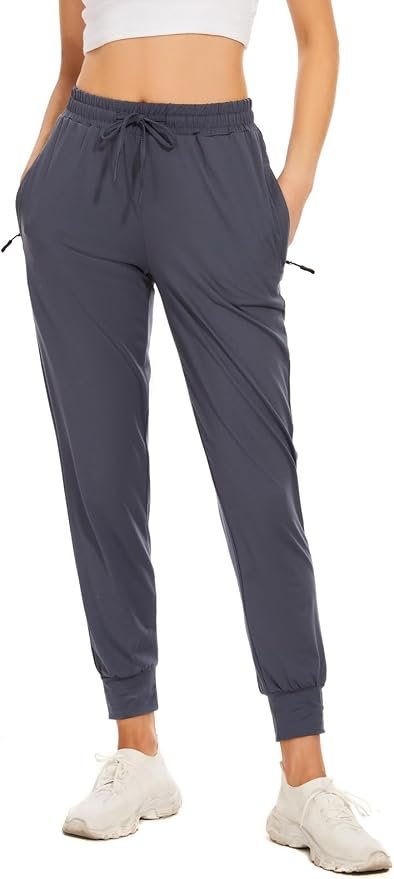Two pockets on top, two zips below — Bathrins Women's Lightweight Sweatpants Comfy Workout Joggers Lounge Pants with Zipper Pockets, Medium, Black