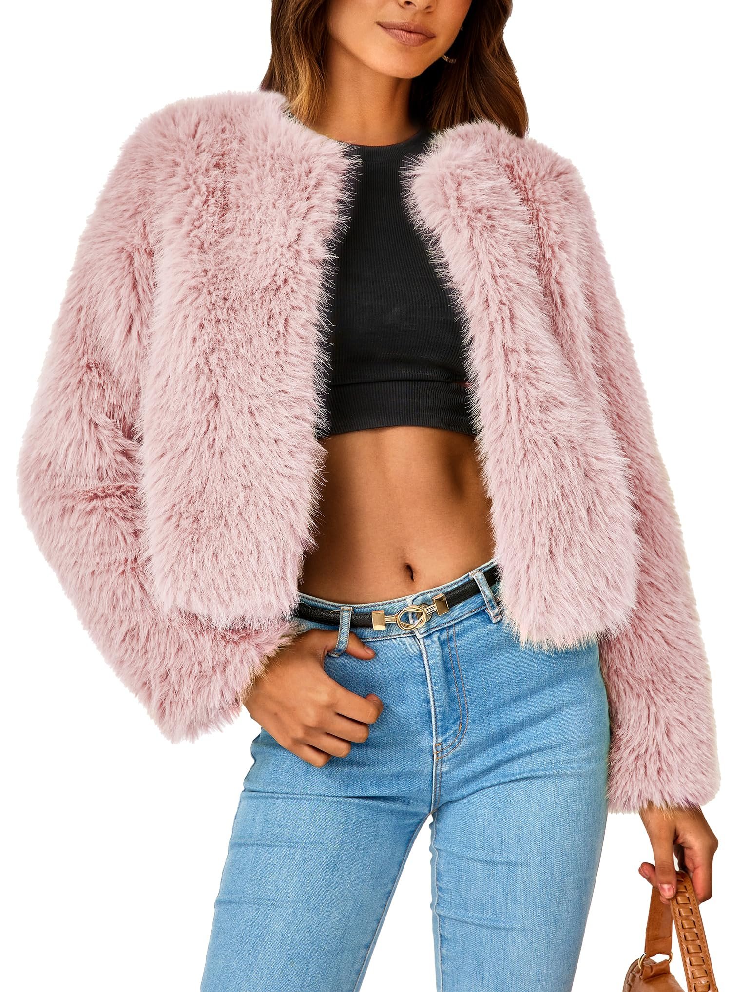 Cropped Jacket made a regular day look interesting — Prettygarden Women's Winter Cropped Faux Fur Coats
