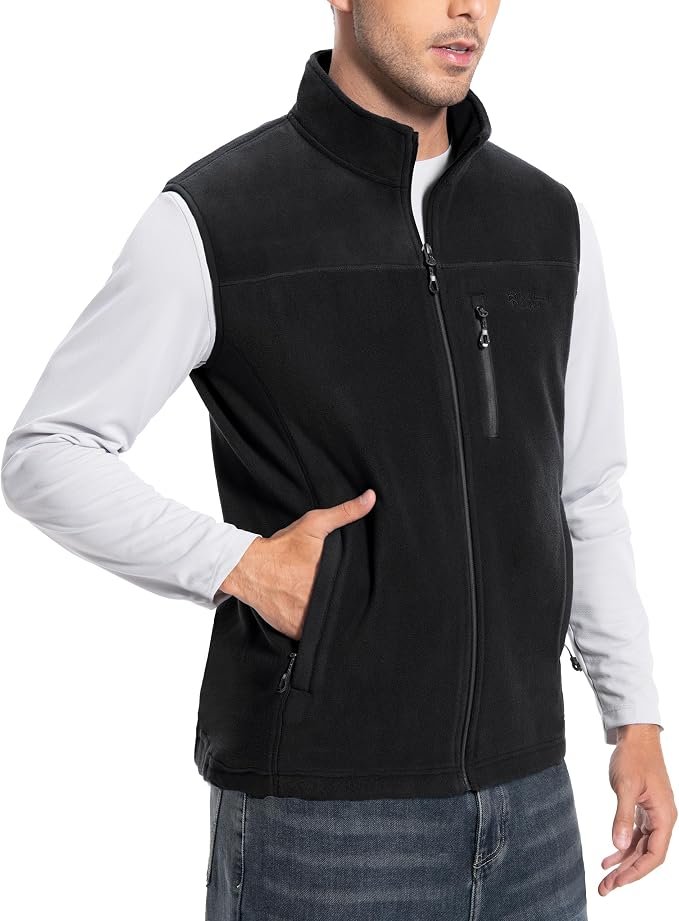 Styling Lightweight Jacket for a golden-hour look — Pioneer Camp Men's Full-Zip Polar Fleece Vest Casual Lightweight Sleeveless Outerwear with 5 Pockets Soft Warm Winter Jacket