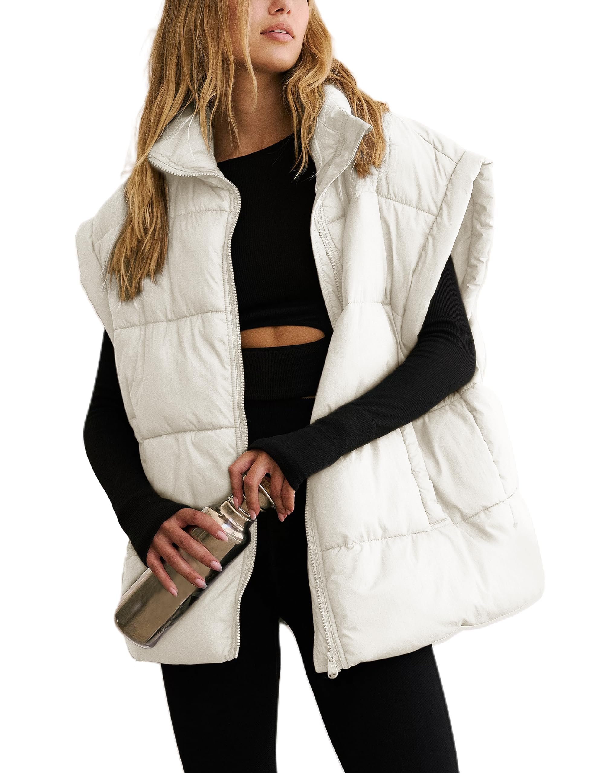 The schedule said casual; Jacket heard camera-ready — Apafes Puffer Vest Women Oversized Sleeveless Quilted Jacket