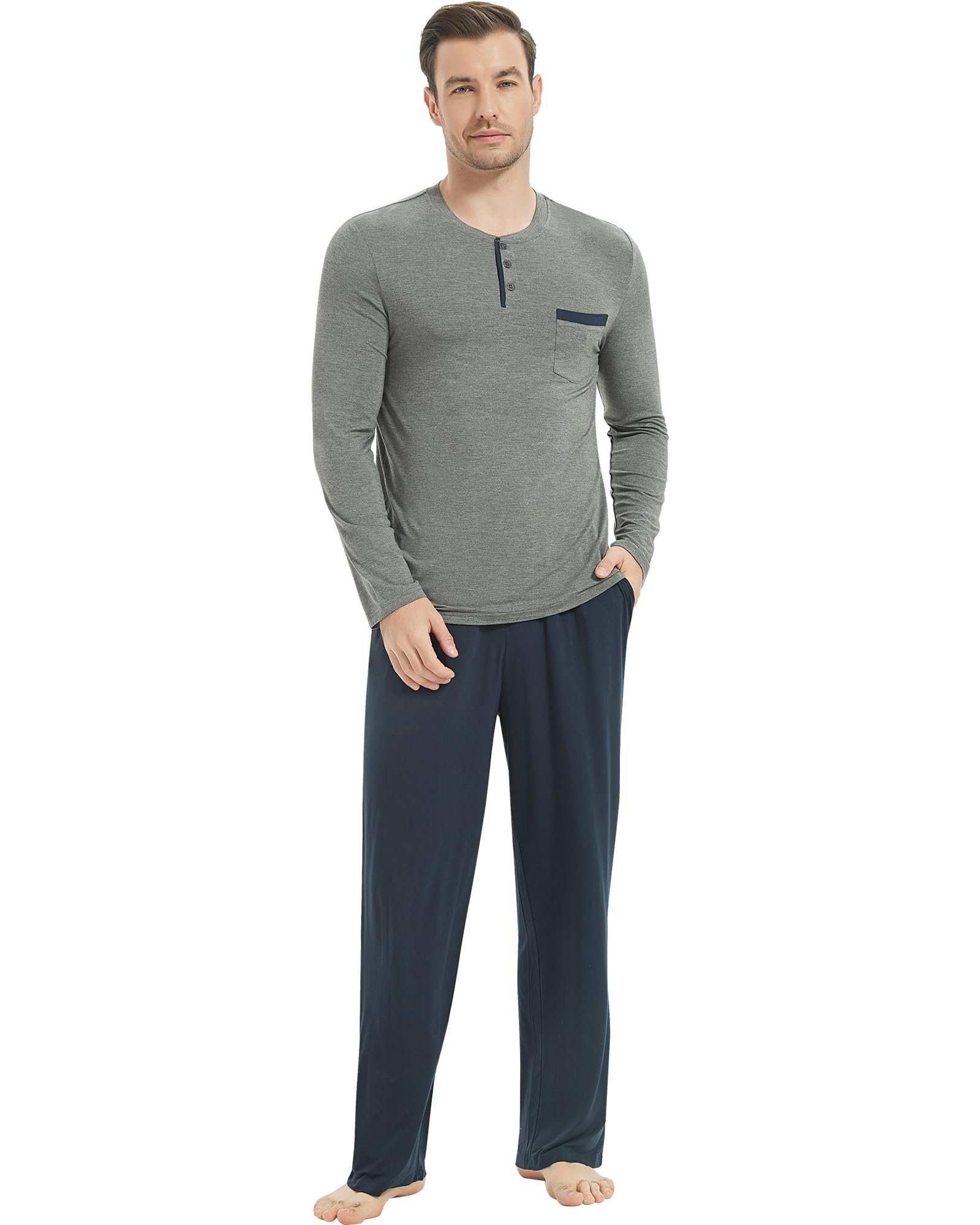 Small plans, strong opinion from Pants — Nachila Men's Pajamas-Viscose Made from Bamboo, Long Sleeve Pajama Set Soft Pants Sleepwear Henley Neck Pjs with Pockets