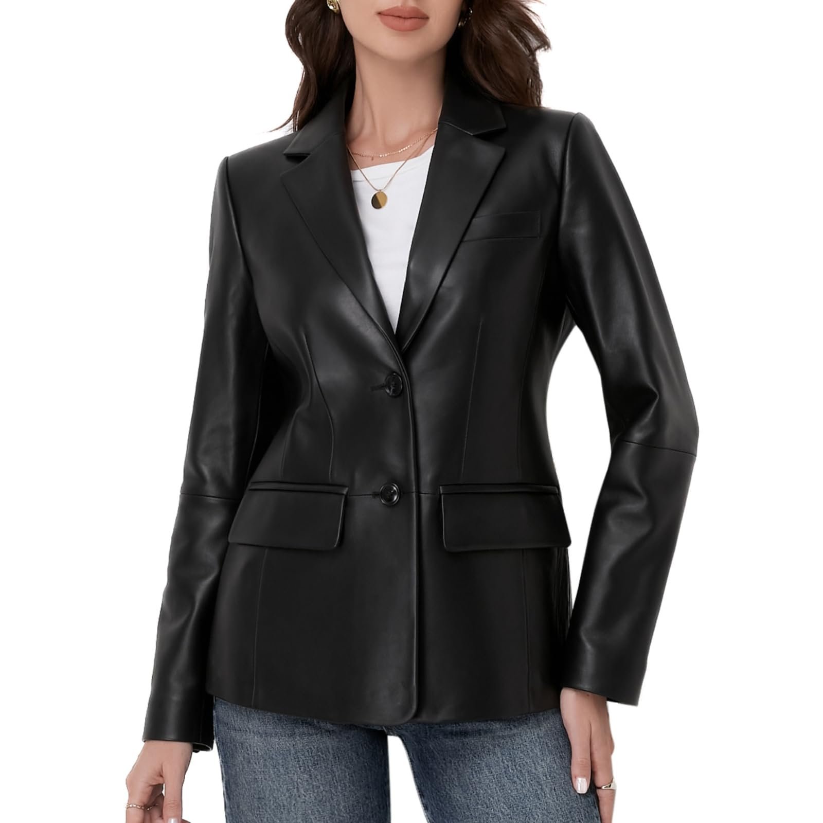 Partly cloudy, fully styled in Blazer — Silver Fashions Casual Leather Jacket Women,Lambskin Leather Blazer,Versatile Outfits
