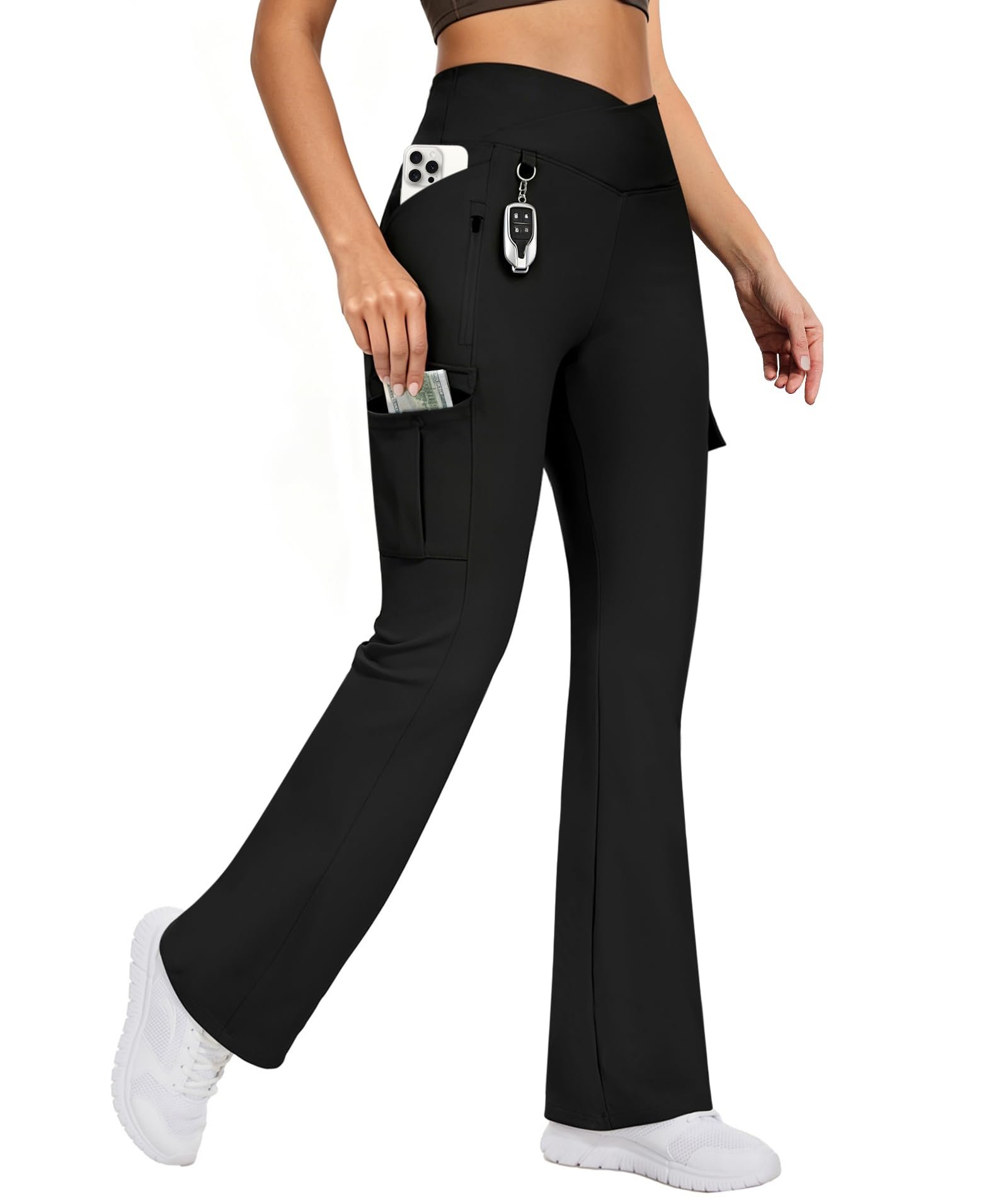 The late-night outfit that began with Sweatshirt — Casei Women's Yoga Flare Leggings with 5-Pockets High Waisted Cargo Pants