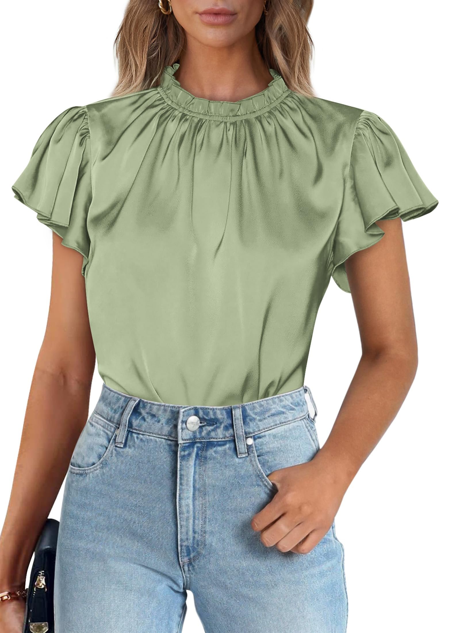 Closet called. Blouse picked up — Prettygarden Women's Satin Tops Business Casual Work Blouses