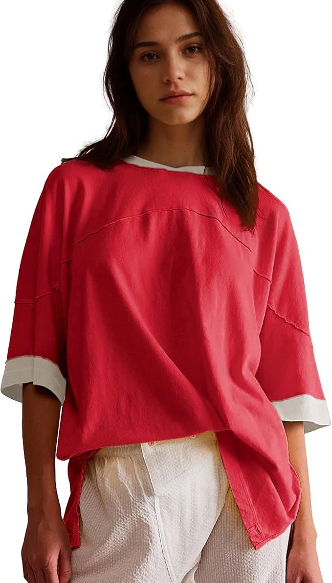 Bedroom mirror verdict: plaid wins again — Songling Womens 3/4 Length Sleeve Casual Loose Fit Summer Tee Shirt Basics Cotton t Shirts Trendy Tops