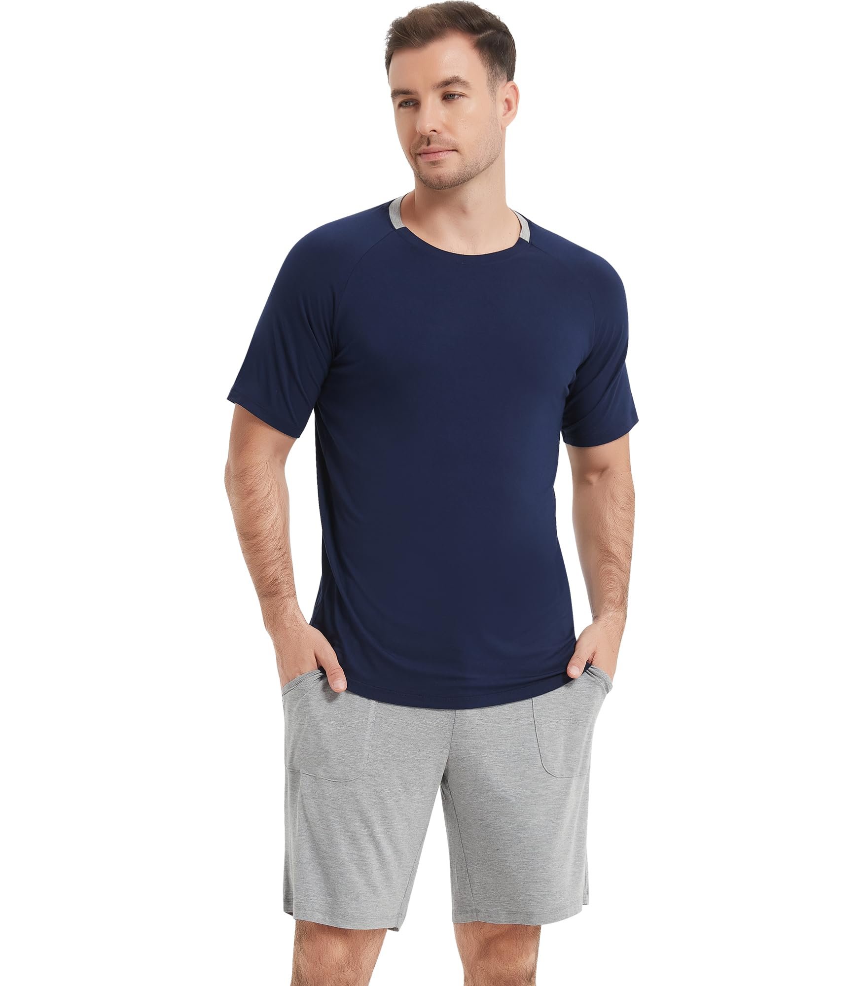 Shorts made getting dressed suspiciously easy — Nachila Bamboo Viscose Mens Pajamas Set Cooling Short Sleeve Pjs