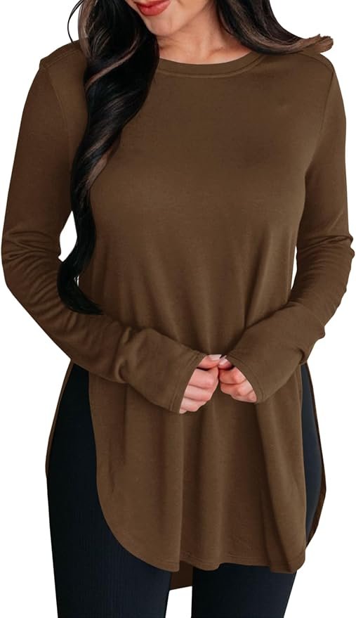 Shirt turned five minutes into a fit check — Bzb Womens Long Sleeve Shirts Side Split Tunics Tops to Wear with Leggings