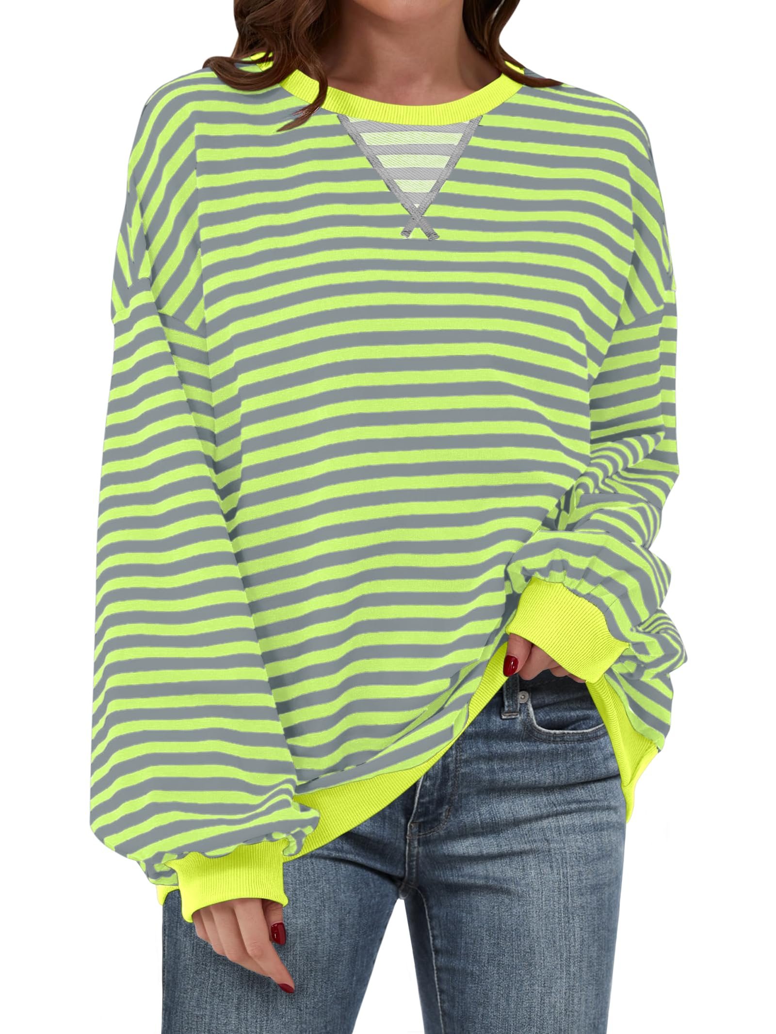 The five-minute outfit built around Sweatshirt — Anrabess Women’s Striped Oversized Sweatshirts