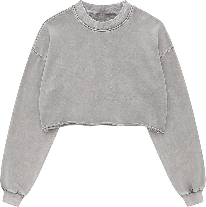 Cropped Sweatshirt brought its own sunshine — Hixiaohe Womens Cropped Sweatshirts Vintage Long Sleeve Pullover Tops Acid Wash Sweatshirt Hoodies for Women Workout Crop Top