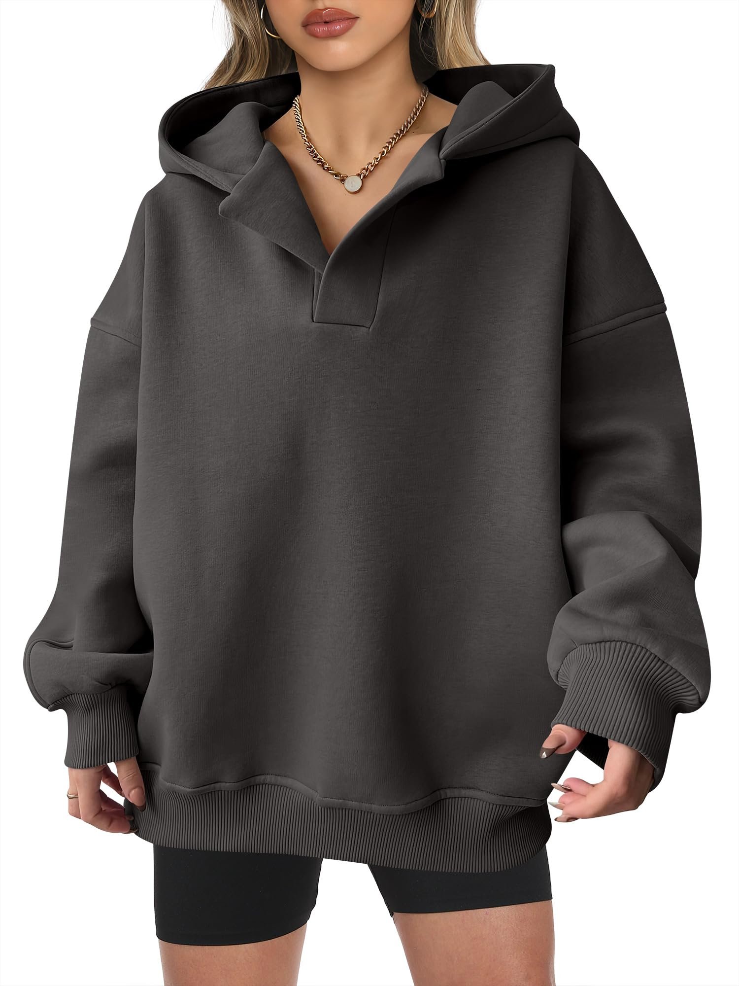 Fit check: Hooded Sweatshirt chose the whole mood — Anrabess Hoodies for Women Oversized V Neck Hooded Sweatshirts