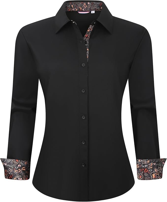 The coffee run deserved Dress — Esabel.C Womens Dress Shirts Cotton Long Sleeve Stretch Button Down Blouse