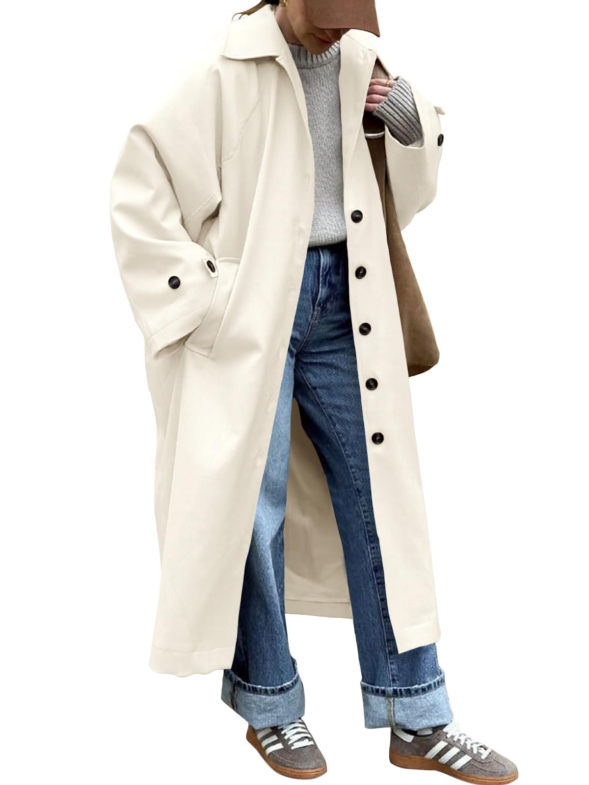 The schedule said casual; Jacket heard camera-ready — Tankaneo Womens Long Trench Coat Single Breasted Oversized Windproof Classic Lapel Fall Overcoat